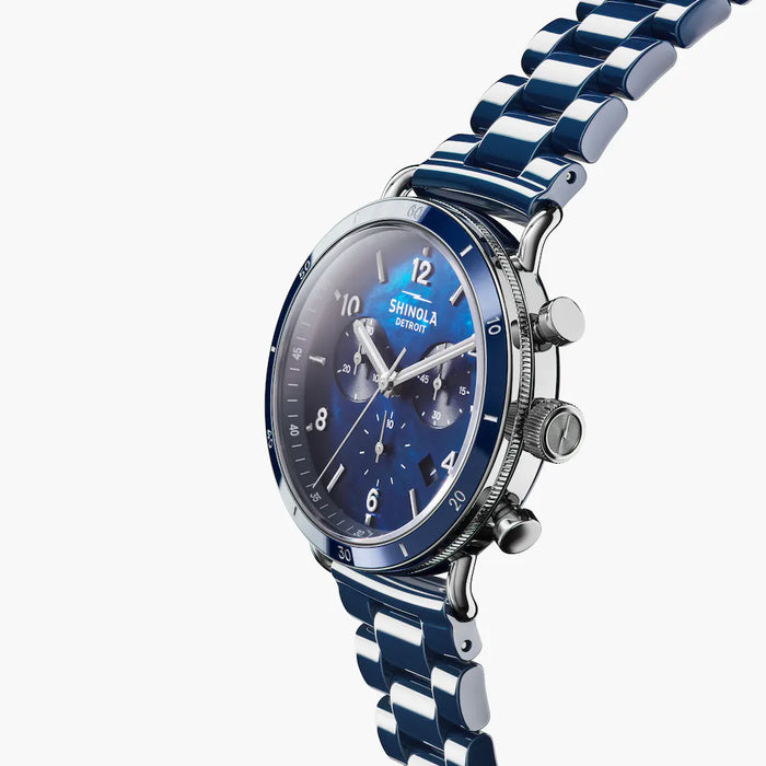 Shinola, The Canfield Sport Chrono 40mm Cobalt Blue Dial Blue Ceramic Bracelet