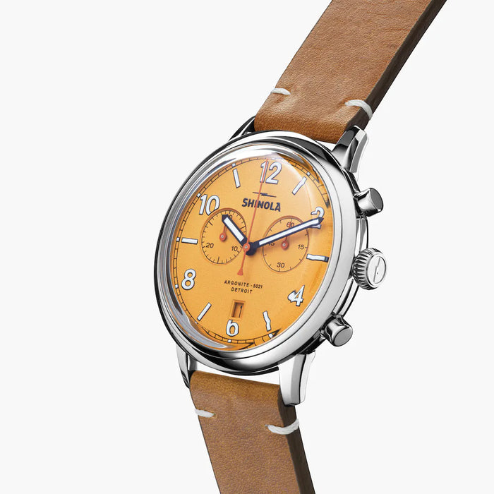 Shinola Shinola, The Traveler 42mm Orange Dial British Tan Leather - Time After Time Watches