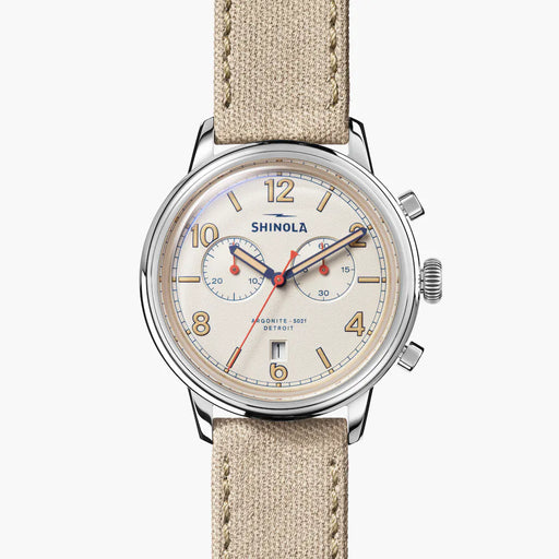 Shinola Shinola, The Traveler 42mm Cream Dial Dune Canvas Strap - Time After Time Watches