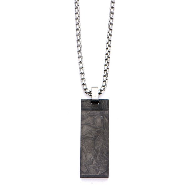 Solid Carbon Graphite & Stainless Steel Dog Tag Pendant w/Chain