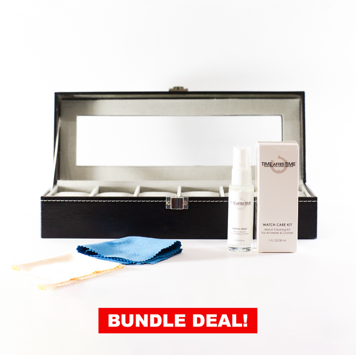 6 slot Watch Box & Cleaning Kit Bundle 