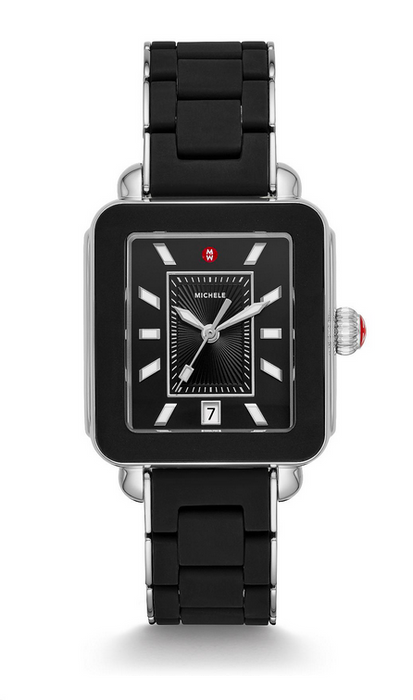 Michele Deco Sport Silver Black Wrapped Silicone Watch