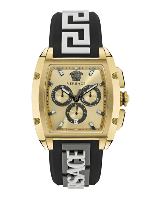 Versace Dominus 42X49.5MM IPYellow Gold Watch Gold Dial Silicone Strap