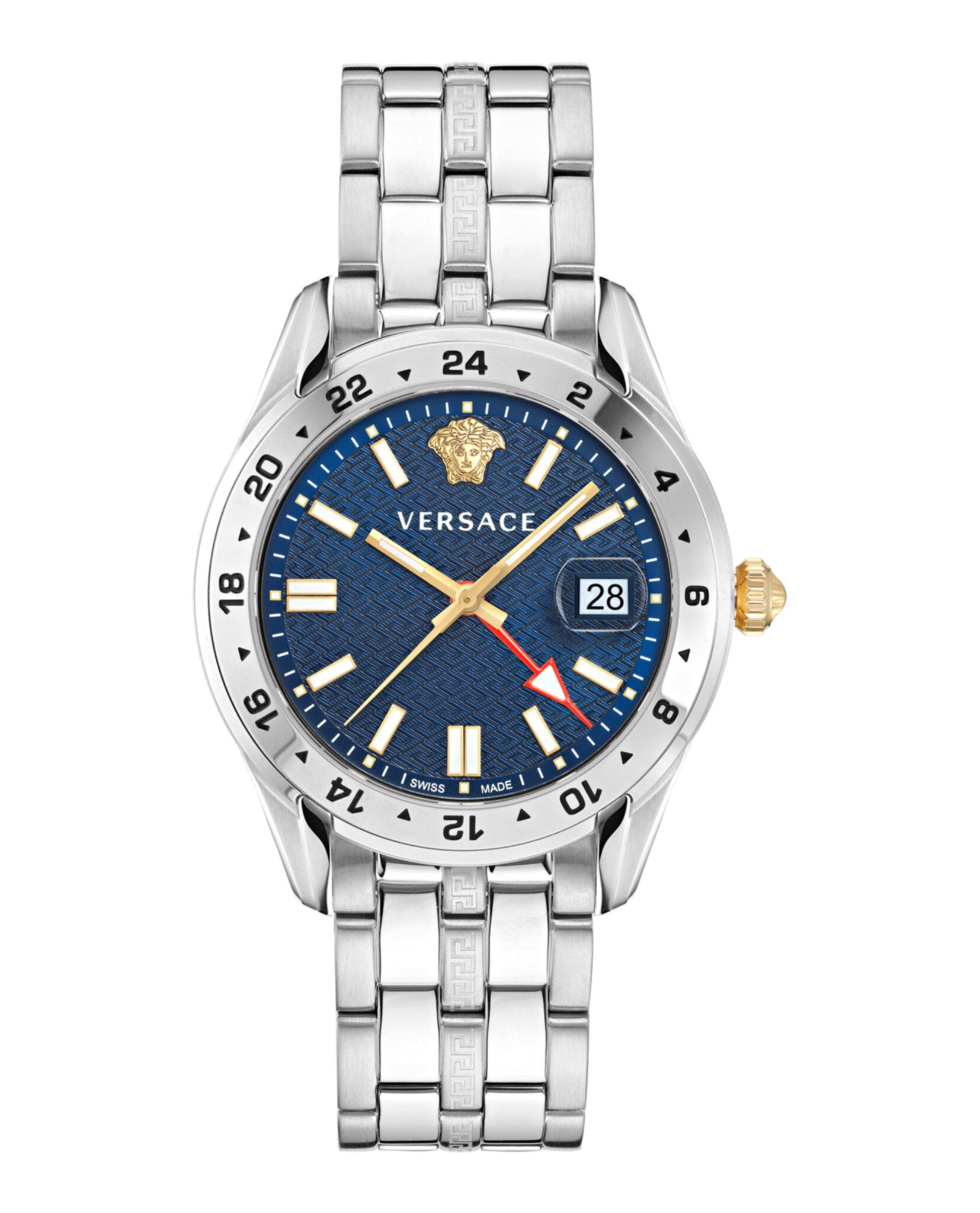 時計 VERSACE archive GMT diver MENS Watch Versace Race GMT Blue Dial Blue Leather Strap Watch For Men