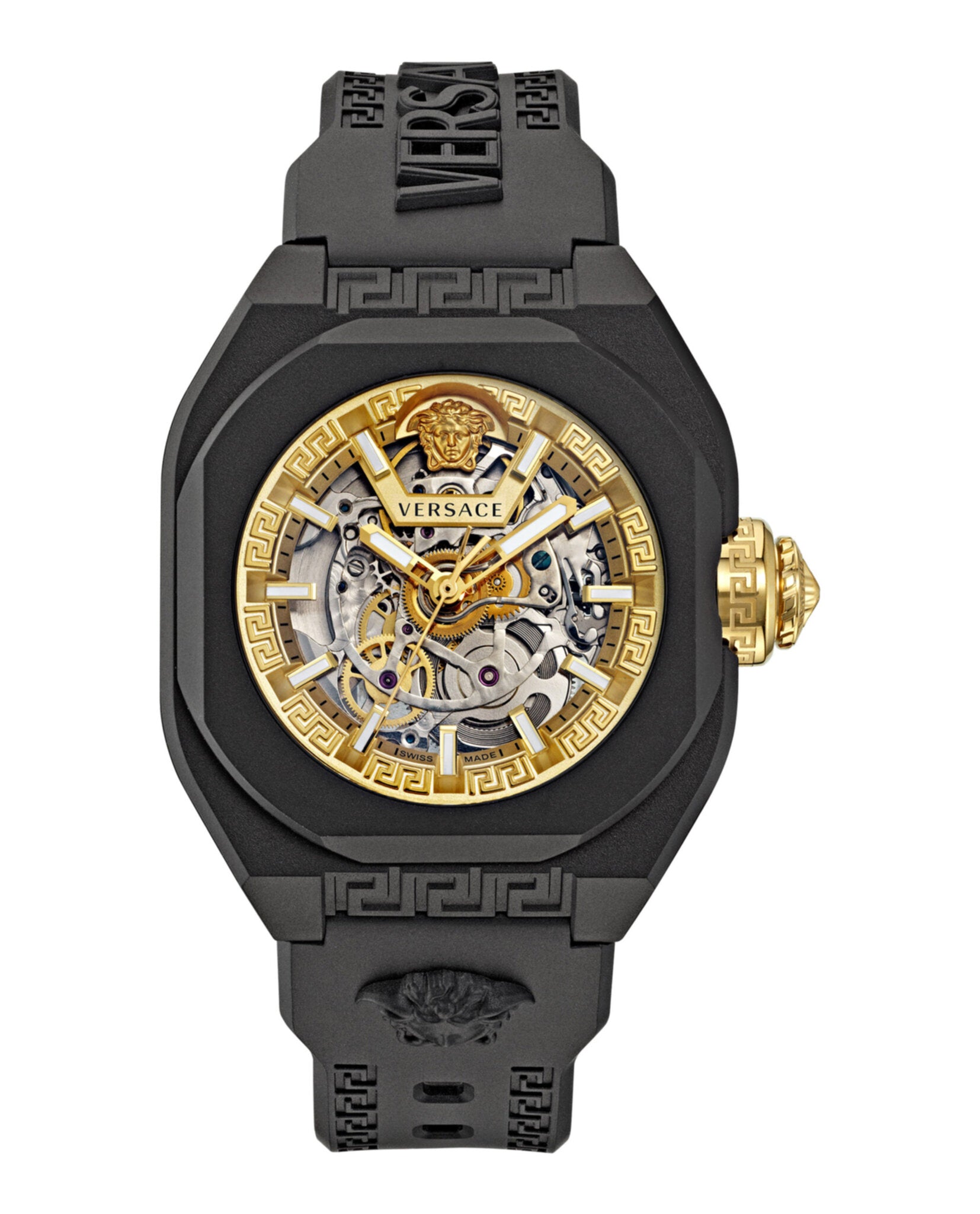 VERSACE レターV レジェンド スケルトン ウォッチ2024年発売モデル V-Legend Skeleton 42MM Black Eco Ceramic Watch Gold