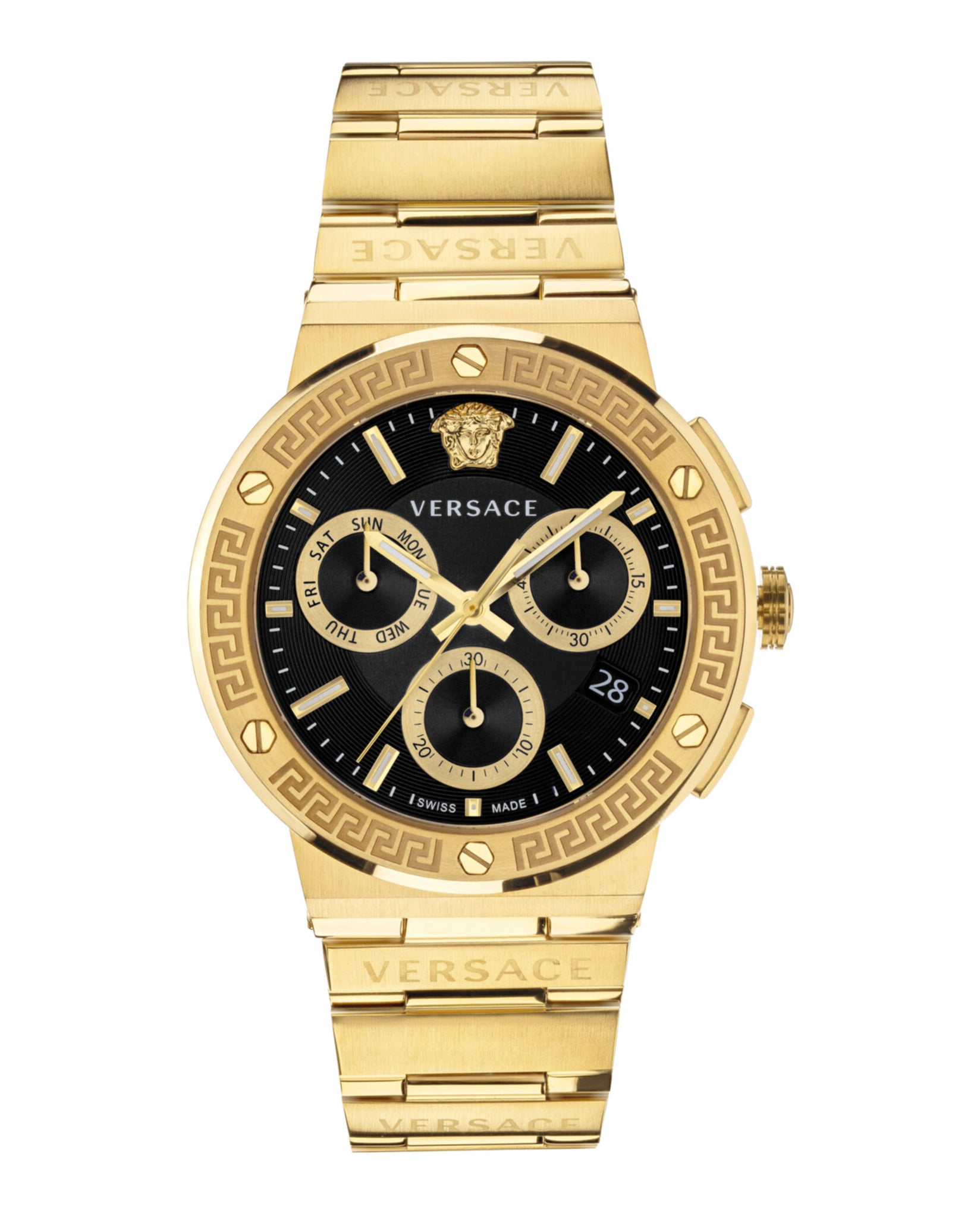Greca Logo Mens 43MM IP YG Watch Black Dial IP YG Bracelet — Time After ...