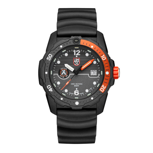 This simple design of the Bear Grylls Collection simplifies the display to only the time and day date so that there's never nay confusion. Also, the second numerals and markers are prominent allowing for precision timing as well. The gray, orange, and black color scheme is a muted way to pay homage to the influences responsible for its creation.