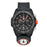This Bear Grylls timepiece embodies utility and versatility. The wealth of information within the multiple dials in addition to the built in compass and strap that doubles as a measuring device is all stylishly encased in the black, orange, and white sturdy design.