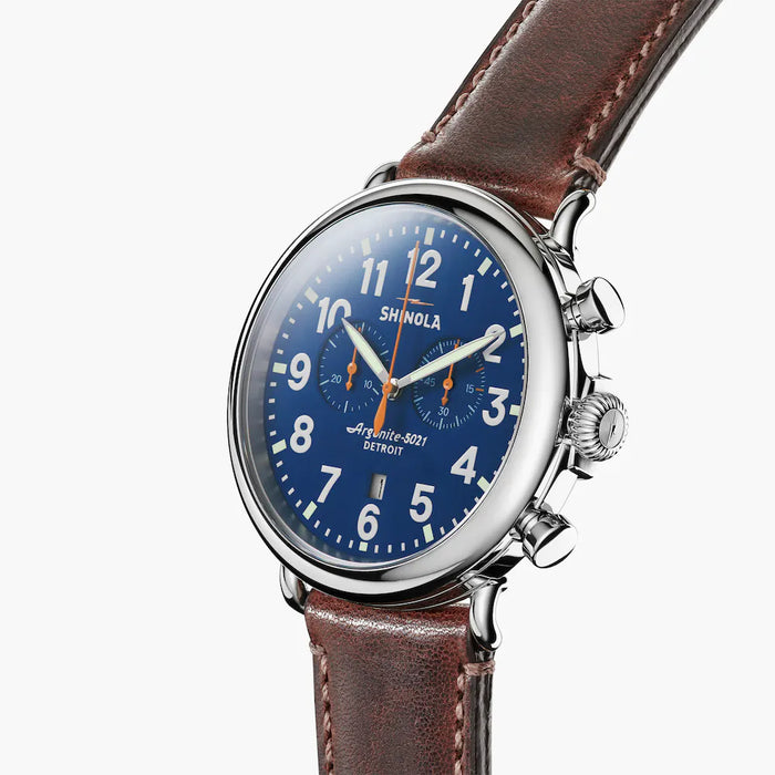 Shinola, The Runwell 47mm Blue Dial Brown Leather