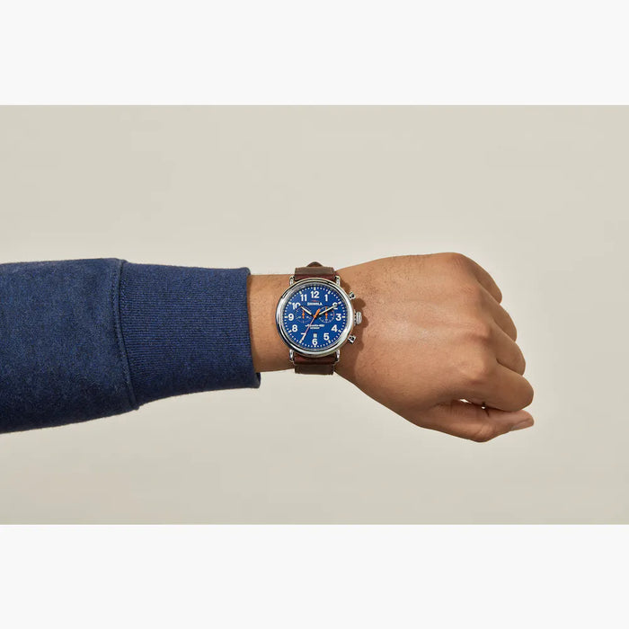 Shinola Shinola, The Runwell 47mm Blue Dial Brown Leather - Time After Time Watches