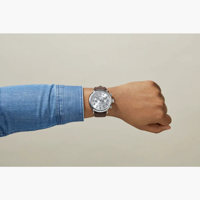 Shinola, The Runwell 47mm Silver Dial Brown Leather