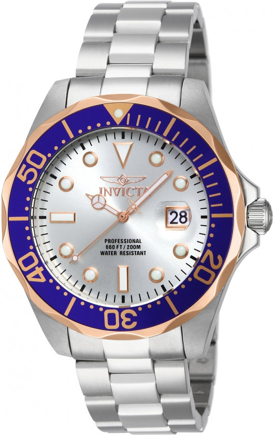 Invicta Men's Pro Diver Rose & Blue Bezel SS Bracelet - 14544