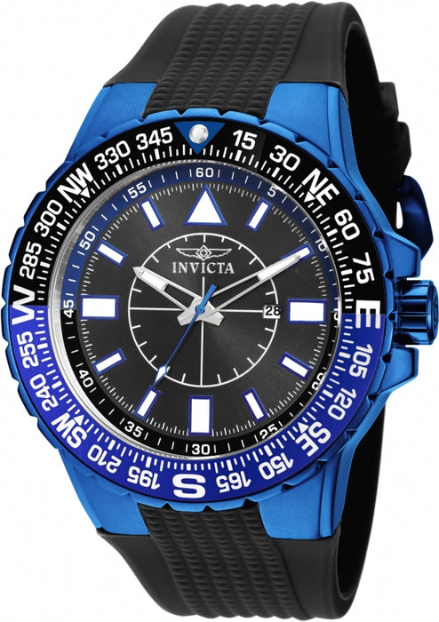 Invicta Men's Aviator Blue Bezel Black Silicone - 19269