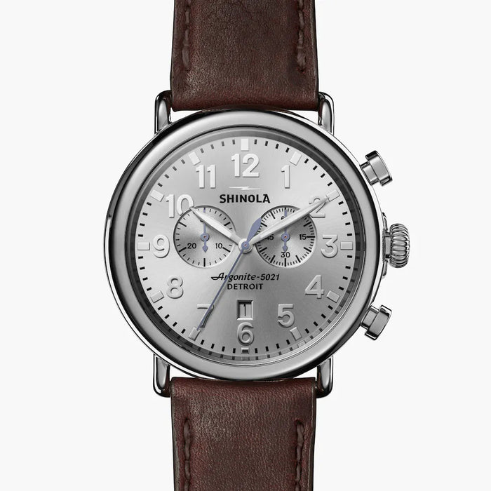 Shinola, The Runwell 47mm Silver Dial Brown Leather