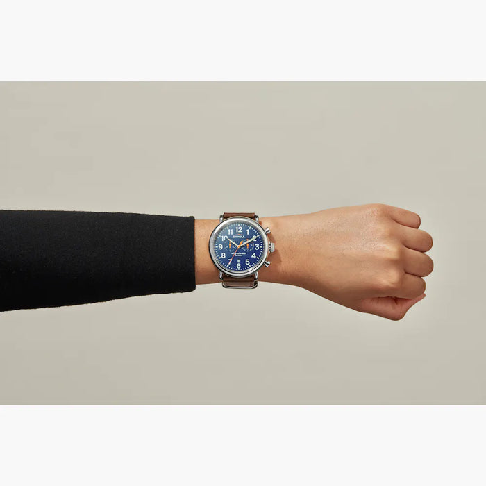 Shinola, The Runwell 47mm Blue Dial Brown Leather