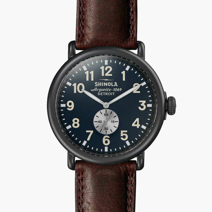 Shinola, The Runwell 47mm Midnight Blue Dial Brown Leather