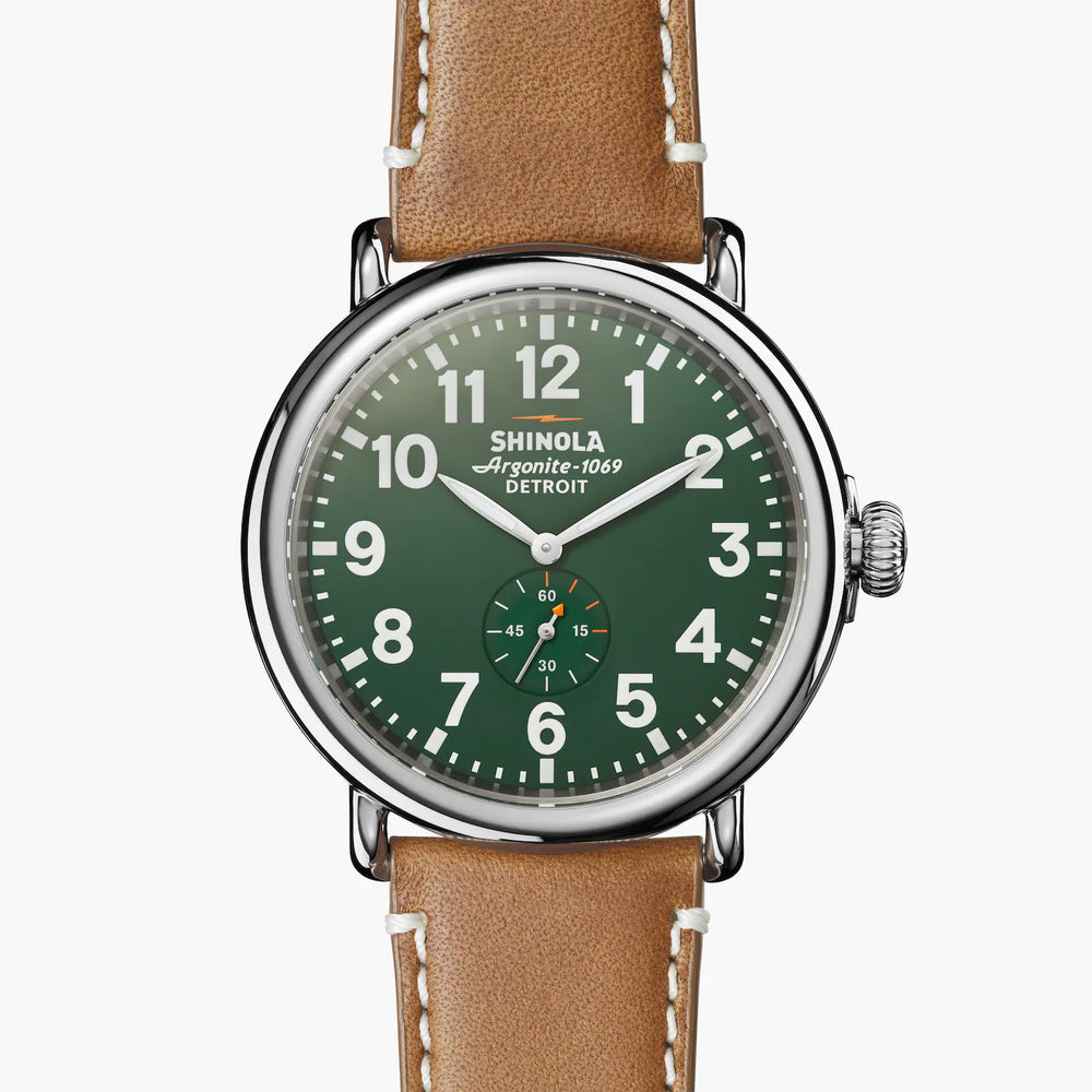 Shinola, The Runwell 47mm Green Dial Brown Leather