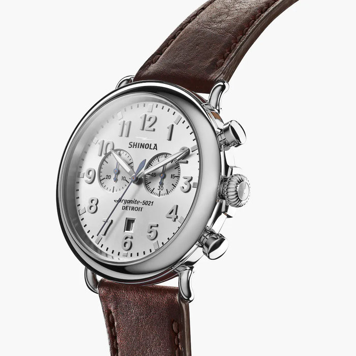 Shinola, The Runwell 47mm Silver Dial Brown Leather