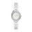 This Ladies Stainless Steel Fossil watch is fashioned with a mother of pearl dial. Combining modern style and classic sophistication. 5ATM Steel water resistance, 30 mm casing, 3 hand time display.