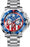 Men's Invicta Captain America Watch. Dial designed after the signature markings of that of captain america's uniform. The divers style bezel in a beautiful shade of bright blue accents the shiny stainless steel band. Working chronographs sit at the 3, 6 and 9 oclock markers, made functional by the buttons located above and below the stem and crown on the right side of the bezel. 