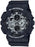 This digital analog combination timepiece is also bicolor. The matte black finish of the resin band and case is contrasted by the silver face with multiple dial displays and matching silver hands.