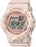 The light coloring creates a gentle aesthetic while the large face allows for all pertinent information to be displayed and easily readable such as health information and the digital time display as well as the day date.
