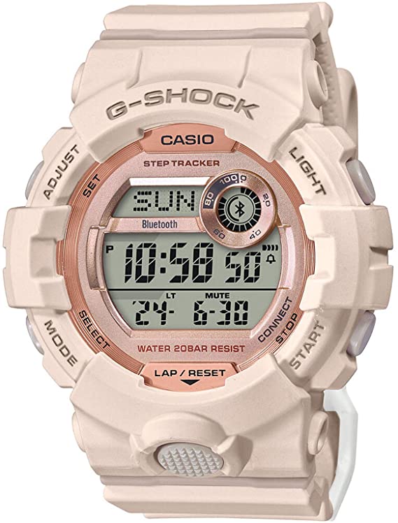 The light coloring creates a gentle aesthetic while the large face allows for all pertinent information to be displayed and easily readable such as health information and the digital time display as well as the day date.