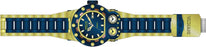 Invicta Men's Reserve Magnum Tria Automatic Blue and Gold toned model. Date wheel is placed at the three oclock marker, 2 sub dialed clocks placed at the base of the dial, with stems on each side to controls the dials that can be used for alternate timezones. Automatic piece that runs off the movement of the wrist. 