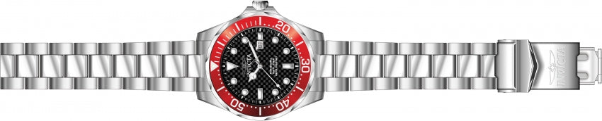 Men's Invicta carbon Fiber dial, Pro diver, red bezel. White markers adorn the face of this watch and the date wheel rests at the three o'clock marker with a screw down crown to ensure maximum water resistance.  