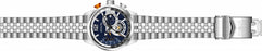 Invicta Men's Aviator Silver tone with a textured blue dial. This model has orange accents in the chronograph and at the top button of the casing that controls the chronographs. markers spread across the dial, with an Arabic 12 at the 12 hour marker. date wheel is stationed at the 3 oclock.  