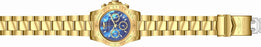 Men's Connection Invicta watch has a blue mother of peral dial and rests on a gold colored stainless steel band. Accompanied by a divers style bezel, rotating chronographs, gold marks and subdials, date wheel in between the four and five o'clock markers and a screw down crown for maximum water resistance. 