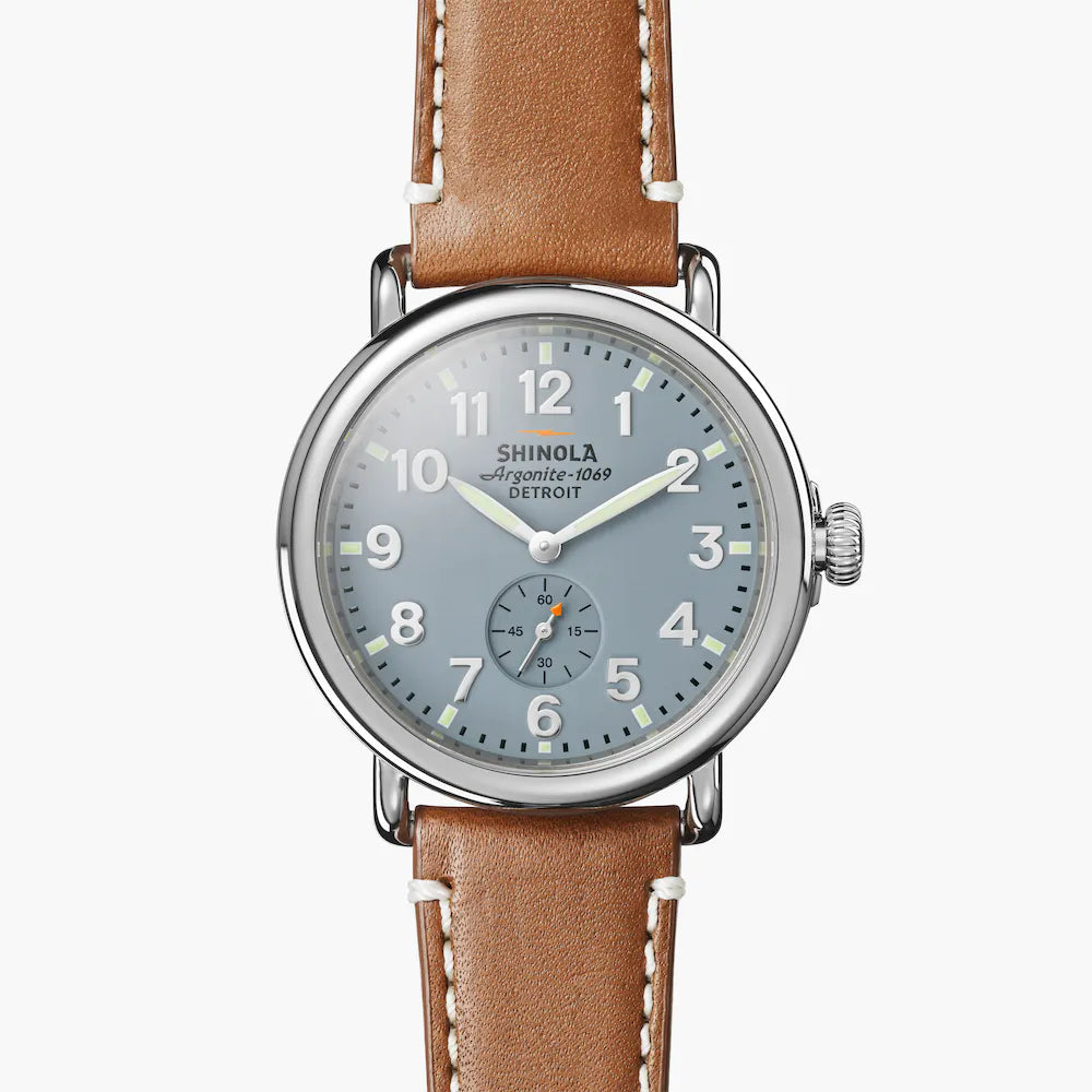 Shinola Shinola, The Runwell 41mm Grey Blue Dial Brown Leather - Time After Time Watches