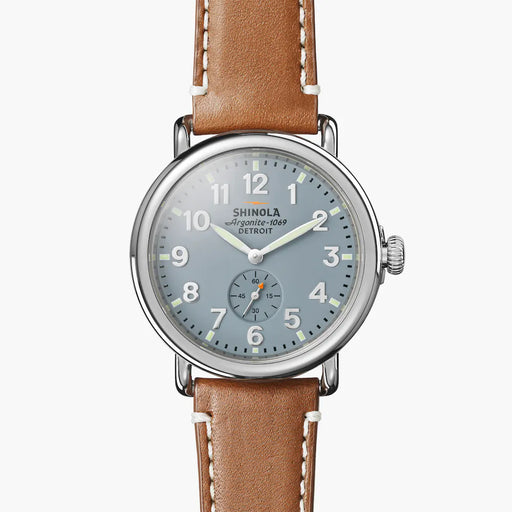 Shinola, The Runwell 41mm Grey Blue Dial Brown Leather
