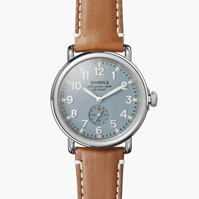 Shinola, The Runwell 41mm Grey Blue Dial Brown Leather