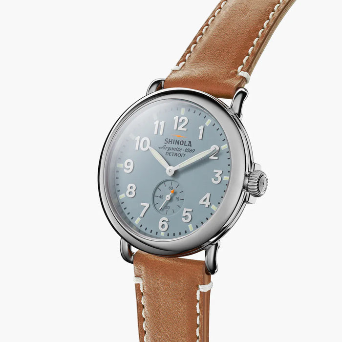 Shinola, The Runwell 41mm Grey Blue Dial Brown Leather