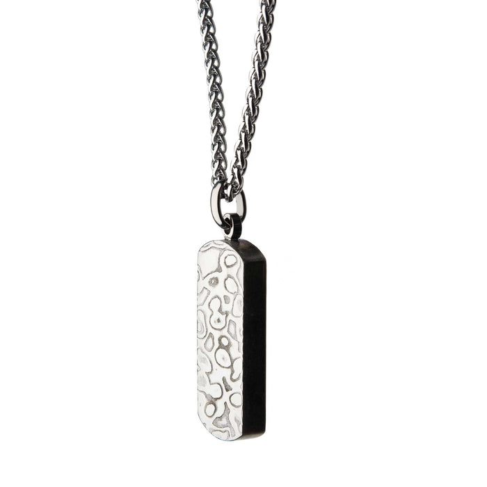 INOX Stainless Steel Damascus Dog Tag Pendant with Steel Wheat Chain